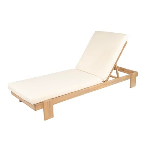 Christopher Knight Home Duska Acacia Wood Chaise Lounge Chair Set of 2, Patio Outdoor Chaise Lounge with Cushions, Adjustable Backrest Single Lounge Sofa, Garden Poolside Backyard Seating, Teak+Beige 5