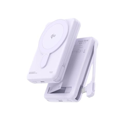 MagSafe Portable Charger,10000mAh Qi2 15W Fast Charging Magnetic Power Bank, Battery Pack MagSafe with Foldable Stand, PD20W USB-C Built in Cable, Mag safe Only for iPhone 17/16/15/14/13/12 Series