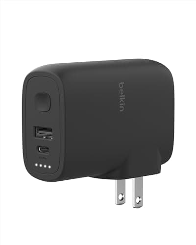 Belkin Hybrid Power Bank 5K + Wall Charger 25W - 2-in-1, Portable Battery w/USB-C Port & USB-A Port - Travel Essential - Apple iPhone 17, Air, Pro, Pro Max, AirPods, Apple Watch - Black