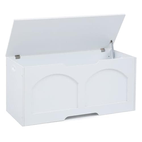 oakvivo 39.4" Storage Chest, Wooden Storage Bench Trunk, Upgraded Safety Lift Support Hinge, Large Entryway Bench Box, Supports 330 lb U-Shaped Opening for Entryway, Hallway, Living Room, Ivory White