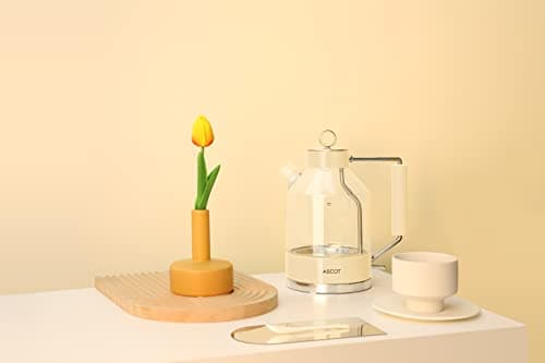 Electric Kettle, ASCOT Glass Electric Tea Kettle 1.5L 1500W Retro Tea Heater & Hot Water Boiler, No Plastic, BPA-Free, Cordless, with Auto Shut-Off and Boil-Dry Protection (Creme) 8
