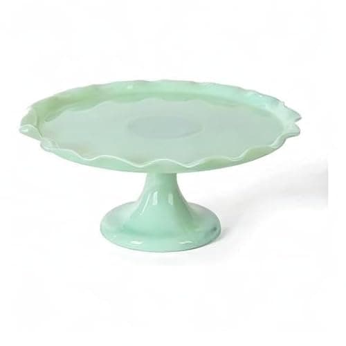 Martha Stewart Highbrook 11" Jadeite Glass Cake Stand – Handmade Vintage-Style Dessert Stand with Ruffle Trim, Decorative Pedestal Cake Plate for Display & Serving 5