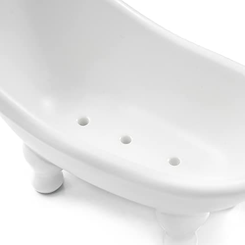 1piece 5.6" White Ceramic Mini Bathtub Soap Dish Small Planter Makeup Organizer Container Hamster Bathtub (White) 6