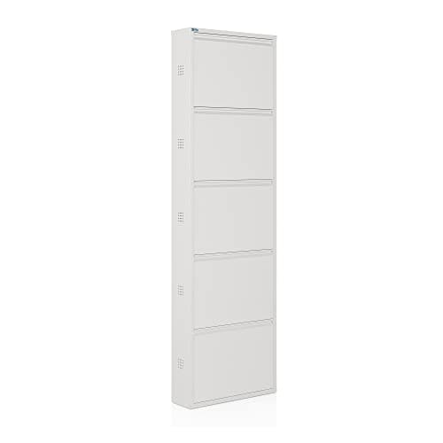 CEHA 5 Tier Metal Shoe Cabinet with Cover, Durable Shoe Storage Organizer for Entryway, Space Saving Shoe Shelf Closet with Side Ventilation Holes, 5.91" x 66.5" x 19.68", White