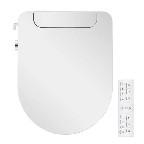 mijashy Electric Bidet Toilet Seat, Round, Warm Water with Air Dryer, Heated Seat and Slow Close Lid, Front and Rear Wash, LED Nightlight, Wireless Remote, White, 101D