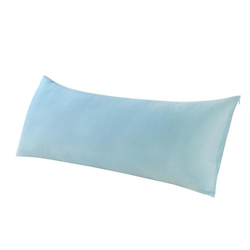 WhatsBedding Body Pillow Cover Cooling Fabric, Long Pillowcase Breathable & Skin-Friendly, Zipper Closure - Light Blue (20x54 inch)