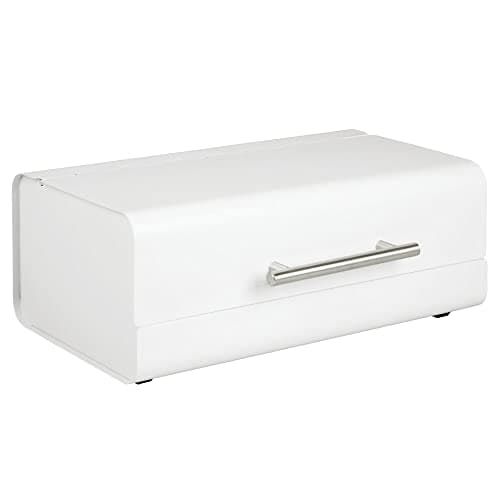 mDesign Metal Bread Box Bin with Hinged Lid - for Kitchen Countertop, Island and Pantry - Large Capacity Storage, Vintage-Inspired Design - Multi-Purpose Storage Container for Home - Matte White 8