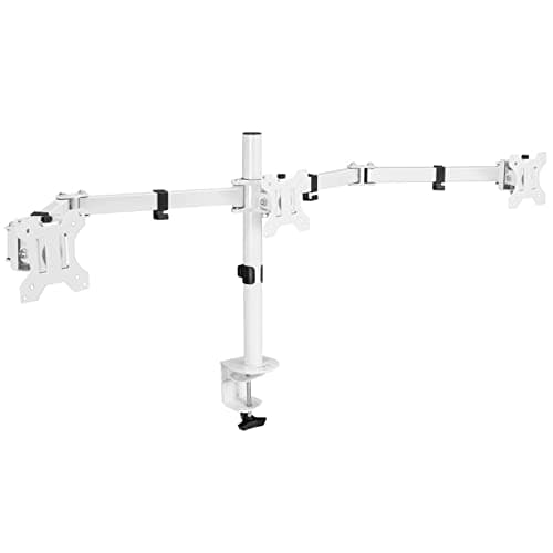 VIVO Triple Monitor Adjustable Desk Mount, Articulating Tri Stand, Holds 3 Screens up to 24 inches, White, STAND-V003YW