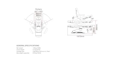 Silver Fox - Facial Chair for Esthetician, Electric Spa Treatment Chair with 4 Motors, Professional Beauty Bed, Adjustable Salon Treatment Table with 240° Rotation - 2246EB, Black 7