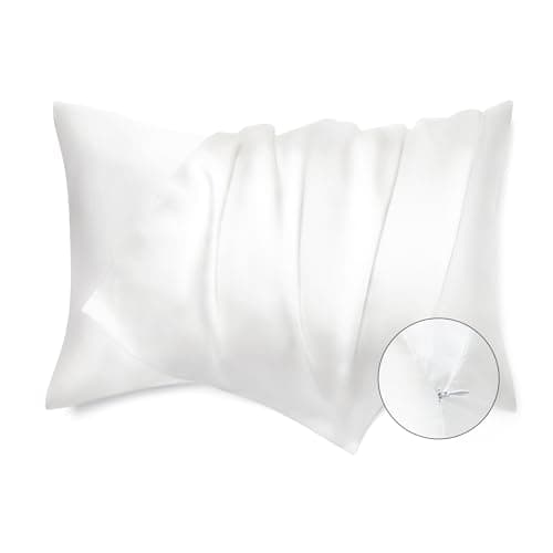 Bedsure Satin Pillowcase with Zipper, Similar to Silk Pillow Cases 2 Pack, White Satin Pillow Cases Queen Size Set of 2, Silky & Soft Pillow Covers for Hair & Skin, Gifts for Women Men, 20x30 Inches