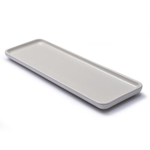 JO LAVIE Beige Ceramic Vanity Tray – Small Rectangular Organizer for Bathroom Counter, Kitchen, Home Decor – Multi-Purpose Tray for Soap Dispenser, Accessories