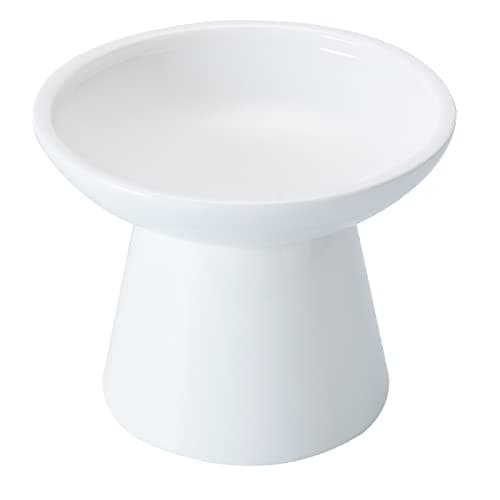 CEEFU Extra Wide Elevated Ceramic Cat Bowl - 6.2" Shallow Dish for Whisker Fatigue Relief, 5" Height for Easy Feeding, Lead & Cadmium Free, Durable Raised Cat Food Bowls, White 9
