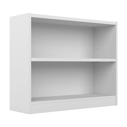 Bush Home Universal Small 2 Shelf Bookcase in White, Low Storage and Display Bookshelf for Home Office or Living Room Organization