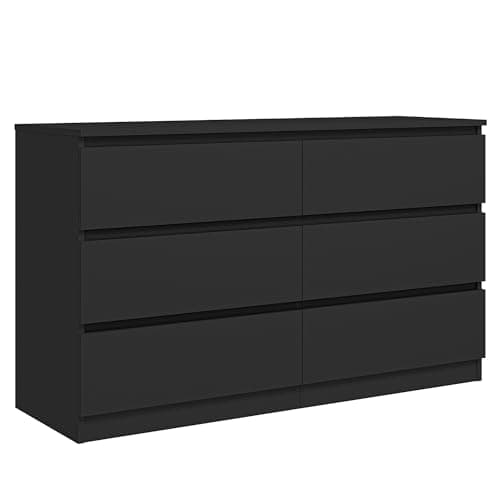 Vibe & Dine 6 Drawer Double Dresser, Modern Chest of Drawers with Wide Storage for Closet, Bedroom, Living Room, Black