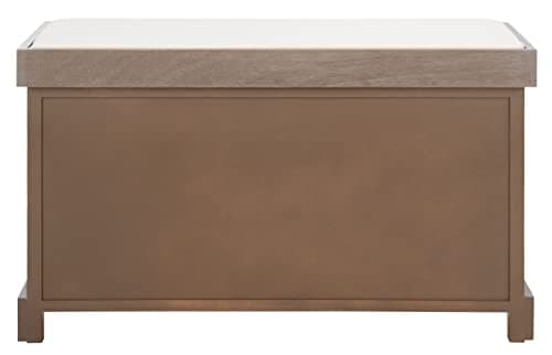 SAFAVIEH Home Collection – Freddy White Wash Storage Bench with Wicker Baskets & Cushion, Entryway Seating Bench, Fully Assembled (AMH5736G) 5