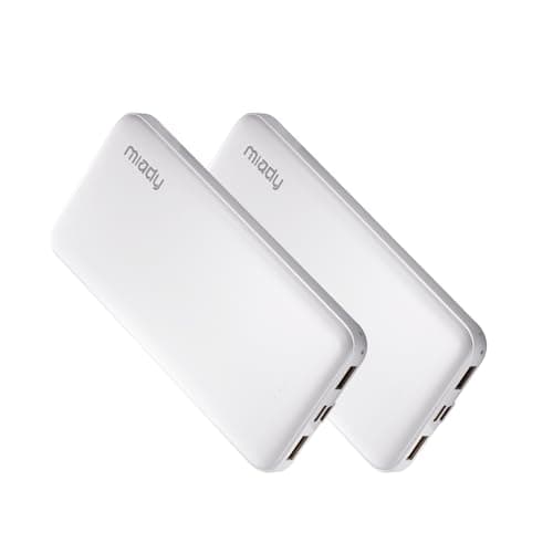Miady 2-Pack 10000mAh Dual USB Portable Charger, Type-C Charging Power Bank, Slim Backup Battery Pack Compatible with iPhone 17/16/15/14/13 Galaxy S24/22 iPad Android etc (2 White)