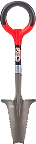 Root Slayer 22411 Mini Digger Garden Shovel with Serrated Blade for Digging and Root Cutting, Steel Spade, Red