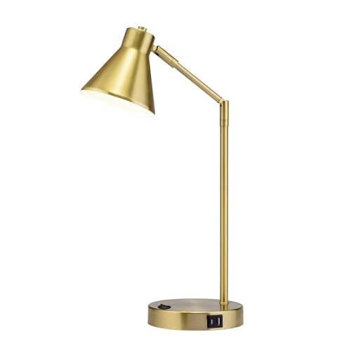 O'Bright Astrum - LED Desk Lamp with Dual USB Charging Ports, 100% Metal, 270 Degree Swivel Arms, Soft White Light (3000K), Bedside & Home Office Table Lamp, ETL Listed, Antique Brass Finish
