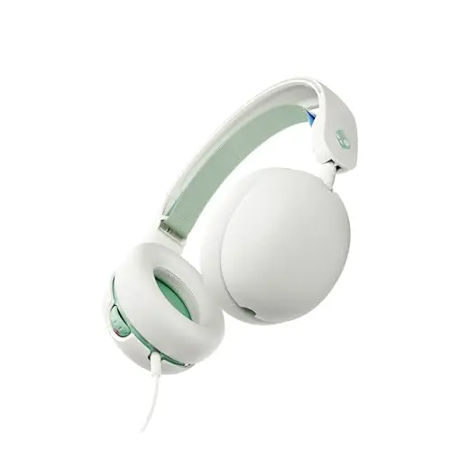 Skullcandy Grom Wired Headphones, Volume-Limiting Audio, Comfortable Over-Ear Fit, Foldable, Designed for Kids 6+, Convenient for Travel with 3.5mm AUX Plug, Built-in Microphone - Bone Seafoam