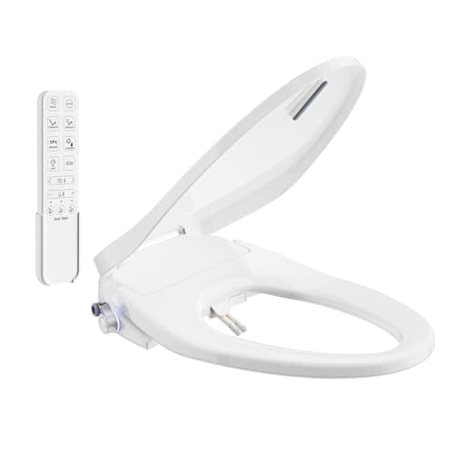 SR SUN RISE Electric Bidet Toilet Seat Elongated - Dual Nozzles for Female & Hip, Comfort Heated Seat & Air Dryer, 6 Wash Modes, Remote & Knob Control, Silent Close Lid, Nightlight, Ultra-Slim