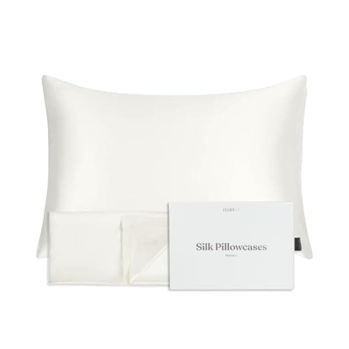 FluffCo 100% Pure Mulberry Silk Pillowcase - Queen Size | Luxurious Cooling Pillowcase for Hair & Skin Care | 22 Momme Natural Silk Body Pillowcase for Standard US Bedding (White)