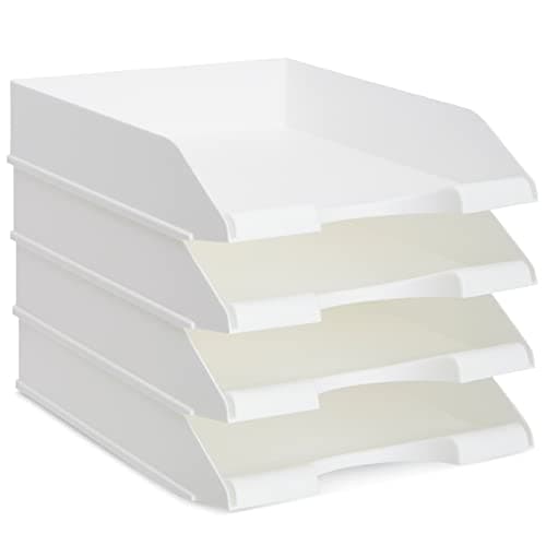 Stockroom Plus Rectangular Letter Trays - Paper Trays for Classroom - Desktop Paper Organizer & File Holder - Document Organizer for Desk Storage - Pack of 4, White, 10 x 13.5 x 2.5 in 6