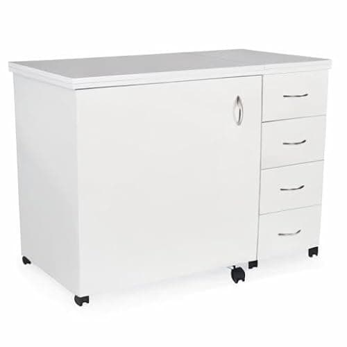 Arrow Classic Sewing Furniture Harriet Full-Size Sewing Cabinet with Hydraulic Machine Lift, Drawers, Expandable Leaves, Locking Wheels - Ash White 9