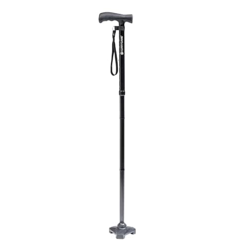 HurryCane Freedom Edition Foldable Walking Cane With T Handle - Enhanced Mobility Support - Patented SteadiGrip Base - Adjustable Height - Lightweight Foldable Design - Black