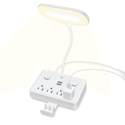 Romatico LED Desk Lamp, Desk Light with 2 USB Charging Port and 4 AC Power Outlet, 3 Lighting Modes, Adjustable Gooseneck, Eye-Caring Home Office Foldable Table Lamp