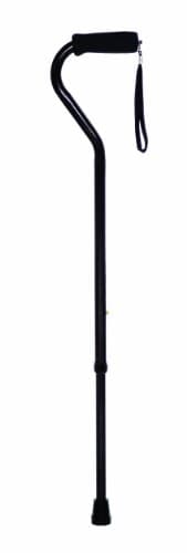 Essential Medical Supply Endurance Height Adjustable Offset Handle Walking Cane in Black with Soft Foam Grip and Wrist Strap - Sturdy Cane with 250lb Support and Stability for Adults and Seniors