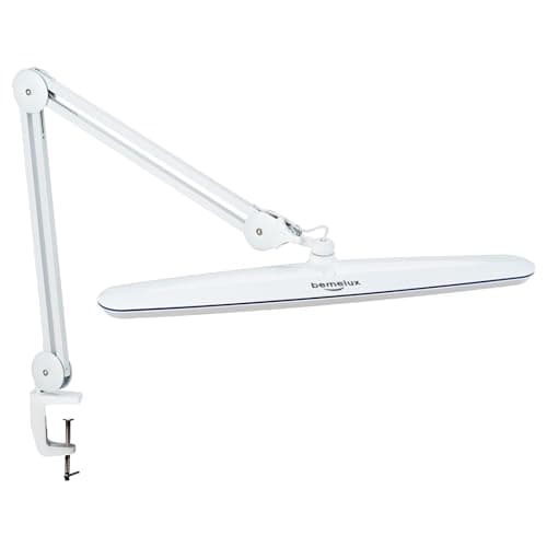 bemelux Task Lamp with Clamp, 23 Inch Lamp Head, Bright 182PCS LEDs,5 Color Temperatures, 5 Brightness Levels, Metal Swing Arm 24W 2200 Lumen Dimmable Led Desk Lamp (White, CCT)