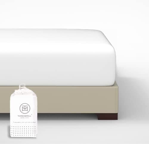 Threadmill Cotton Fitted Sheet Twin XL Size - 300 Thread Count 1 Piece Hotel White 15 Inch Elasticized Deep Pocket Sateen Sheets for Twin XL Size Bed - Snug Fit Soft Hotel Quality Bottom Sheet