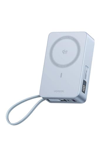 UGREEN MagFlow 20000mAh Magnetic Power Bank for MagSafe with Built-in Cable, High-Capacity Qi2 25W Certified Wireless Charging and 45W PD Fast Charging, Portable Charger for iPhone 17 Pro Max/16/15/14