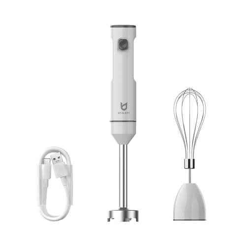 Cordless Hand Blender, UTALENT Variable Speed Immersion Blender handheld Rechargeable, with USB-C Charging Cable, Egg Whisk, for Smoothies, Milkshakes, Hummus and Soups – White