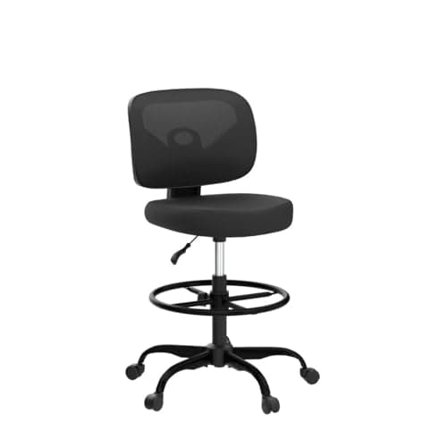 Primy Tall Drafting Desk Chair - Armless, Adjustable Height, Mesh Back, Rolling, Standing Desk Chair for Art Room, Office or Home (Black) 6