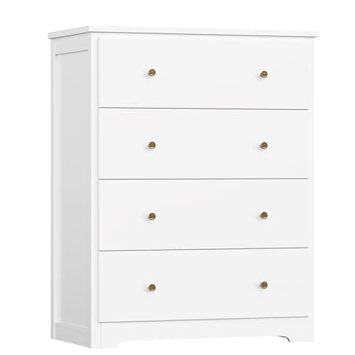 HOUSUIT White Dresser, 4 Drawer Dressers Chest of Drawers, Modern Tall Dresser, Wood Drawer Chest Storage Cabinet for Living Room, Hallway, Entryway, Home Office, Ivory White