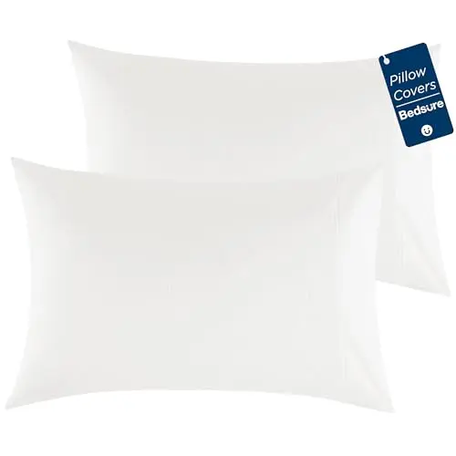Bedsure Flannel Pillowcases Set of 2, Pure White Pillow Cases with Envelope Closure, 100% Cotton Soft & Cozy Brushed Pillow Cases, Gifts for Women,20x30 Inches