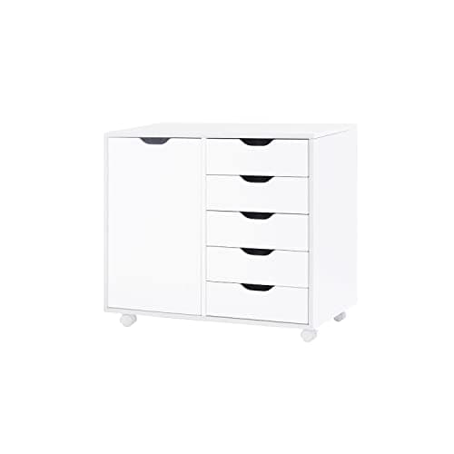 Naomi Home Amy 5-Drawer Craft & Office Storage Cabinet with Shelf, – Rolling Organizer with Pull-Out Door, Fixed Shelves for Versatile Use, 15.7" D x 24.4" H x 30.7" L 5