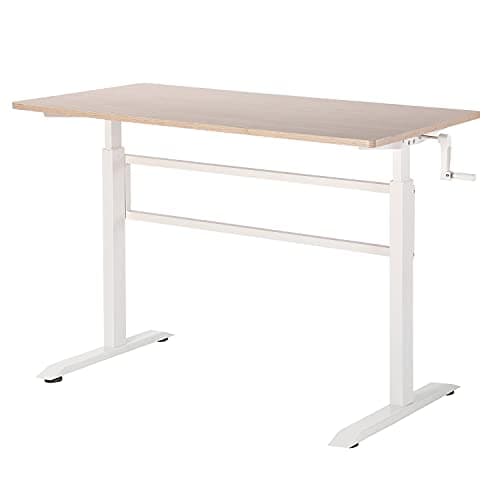 UNICOO Manual Standing Desk - Adjustable Height Heavy Duty Game Desk, Crank Computer Desk With Headphone Hook, 48 x 24 Inches (SYK01-Light Oak)