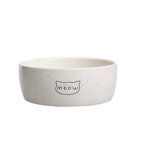 Pearhead Ceramic Meow Cat Bowl, Holds 12 oz, Whisker-Friendly Pet Dish for Food and Water, Modern Speckled White