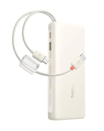Baseus Portable Charger with Built in Cable, 100W Laptop Power Bank 20000mAh, Travel Essential Fast Charging USB C Battery Pack for MacBook, iPhone 17/16 Series, Samsung Galaxy S25/24, TSA-Approved