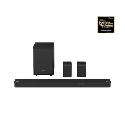Hisense AX5125H 5.1.2Ch Sound Bar with Wireless Subwoofer, 500W, Dolby Atmos, Bluetooth 5.3, EzPlay, 4K HDMI Pass Through, Roku TV Ready, DTS:X, HDMI/AUX/ARC/Optical/USB, 7 EQ Modes