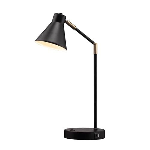 O'Bright Astrum - LED Desk Lamp with Dual USB Charging Ports, 100% Metal, 270 Degree Swivel Arms, Soft White Light (3000K), Bedside & Home Office Table Lamp, ETL Listed, Black