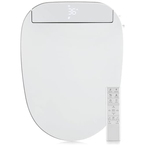 ZMJH Elongated Bidet Toilet Seat, Electric Smart Heated Seat with Slow Closes, Warm Water, Vortex Wash, Warm Dryer, Rear and Front Wash, Remote Control, White, 210S