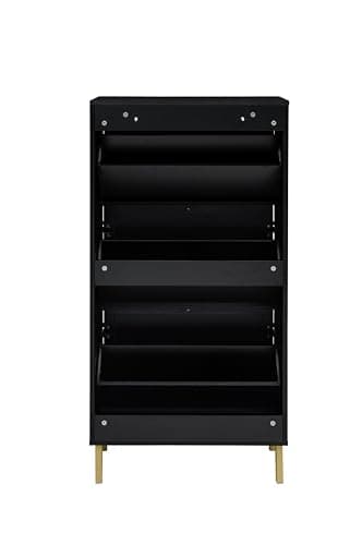 ZeHuoGe Rattan Shoe Cabinet with 3 Flip Drawers, Black 3-Tier Shoe Rack Storage Cabinet for Heels, Boots, Slippers, Free Standing Shoe Rack, Entrance Hallway Entryway (Black) 9