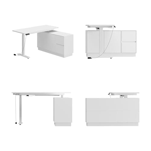 Homsee Electric Height Adjustable Standing Desk, L-Shaped Computer Desk with 2 Drawers & 2 Doors for Office, Workstation Table with Storage Cabinet for Writing Study Work Executive, White 9