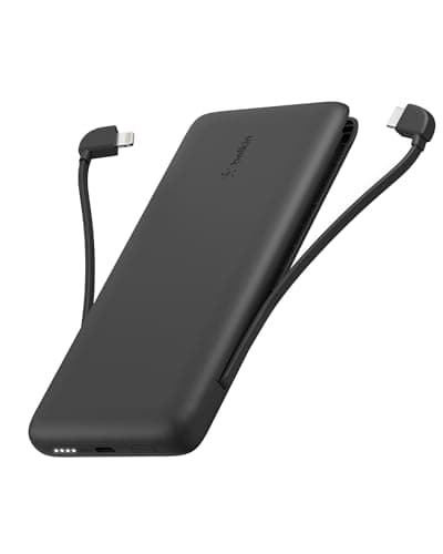 Belkin Portable Charger Power Bank for iPhone/Android - 10,000mAh, 23W Battery Pack for Phone with Integrated USB-C, Lightning Cables - Pass-Through Capability, Charge 2 Devices at Once