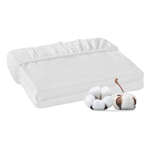 HOMTEC 100% Cotton Percale Fitted Sheet King Size, 8-15" Deep Pocket Cooling Bottom Sheet, Breathable Soft & Crisp Fitted Sheet Only with 4 Corner Straps (King, White) 9