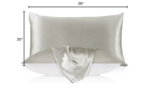LILYSILK Natural Silk Pillowcase for Hair and Skin with Cotton Underside Standard 20x26 Inch Silvergray 1pc 19 Momme 10