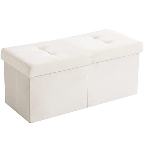 CUYOCA Storage Ottoman Bench Foldable Seat Footrest Shoe Bench End of Bed Storage with Flipping Lid, 75L Storage Space, 30 inches Velvet Cream 9